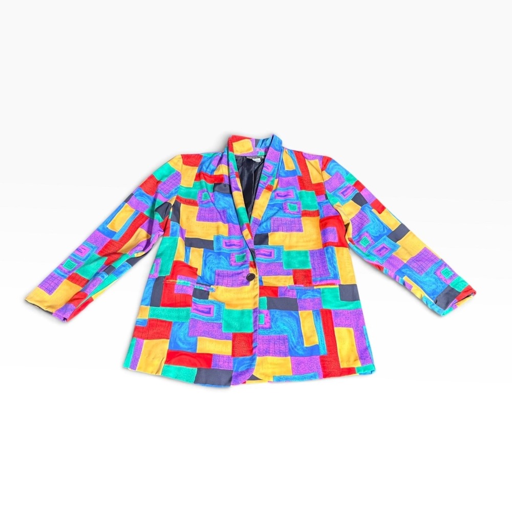Vintage 80s Niki Taylor Abstract Geometric Blazer Colorful Large Made in USA